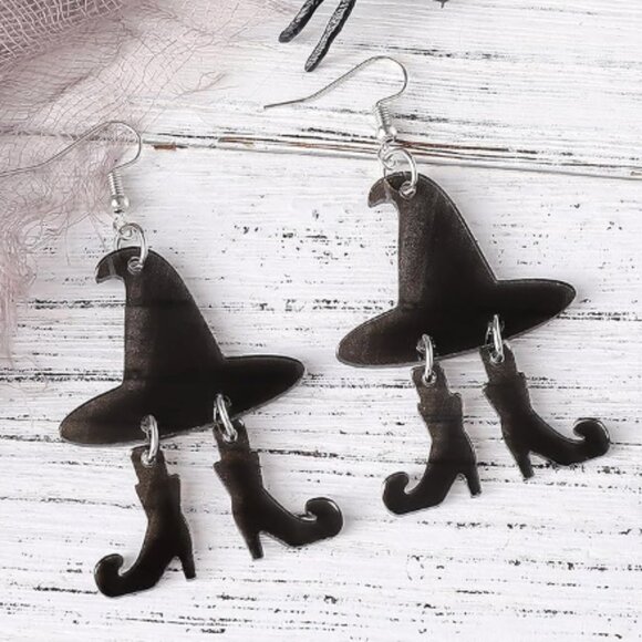 Witch Hat and Legs Halloween Fall Earrings - Picture 4 of 5